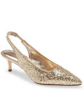 Lily Pulitzer Gold Glitter Kitten Heels Size 7.5